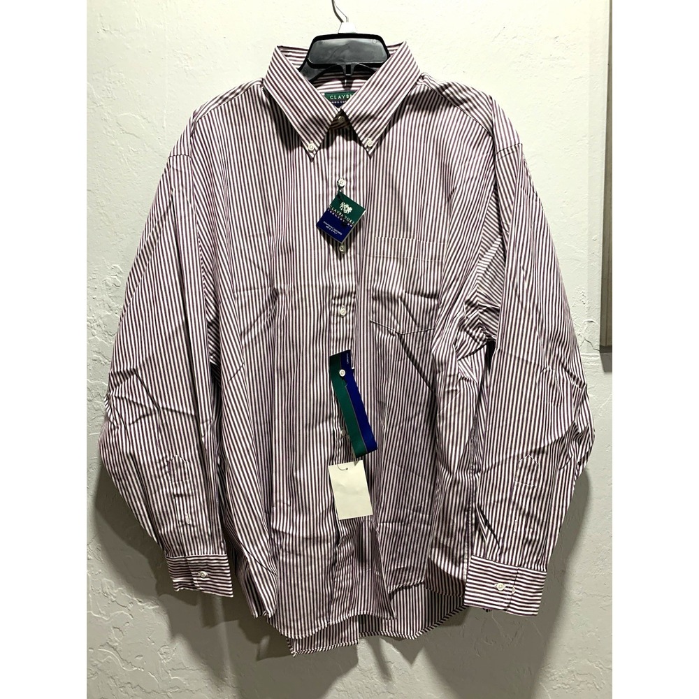 Claybrooke Men's Dress Shirt Purple/White Striped Pinpoint Cotton 18 34/35